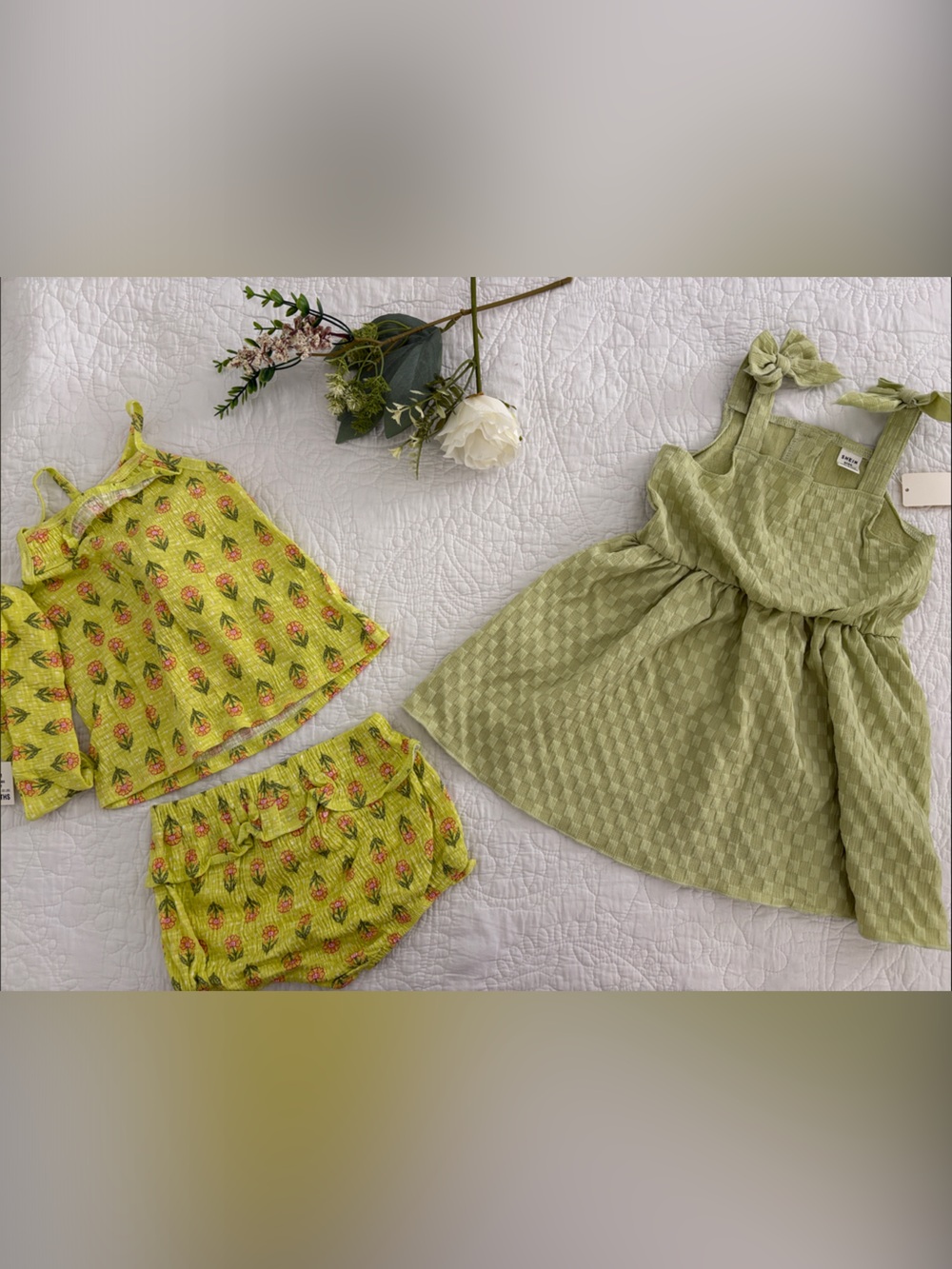 Toddl Light Green Floral Tank & short Set with Sage Dress - Lot. 18 months 18-24